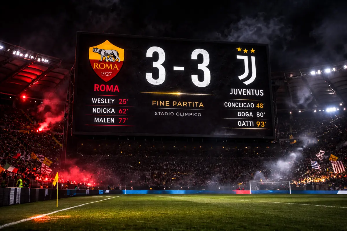 tabellone con risultato finale Roma-Juventus